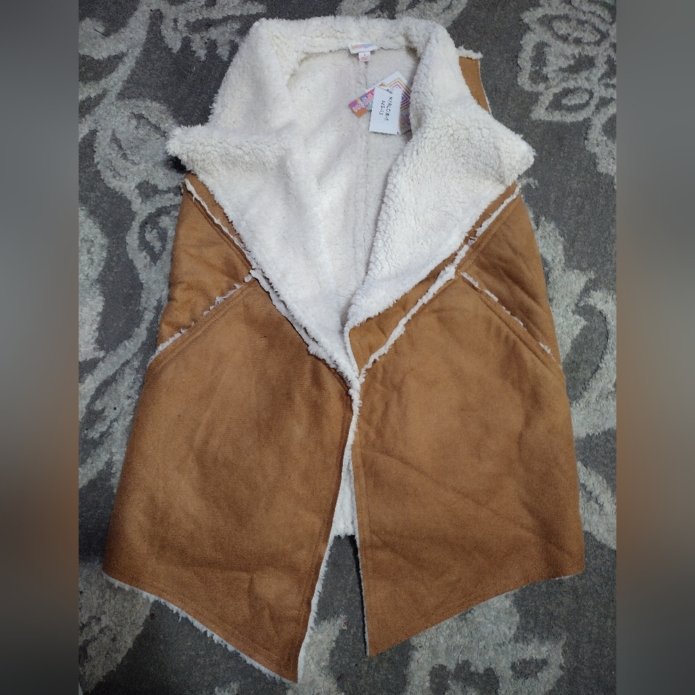LuLaRoe Tan and Cream Shearling Vest